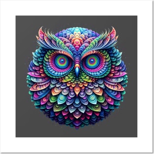trippy round owl Posters and Art